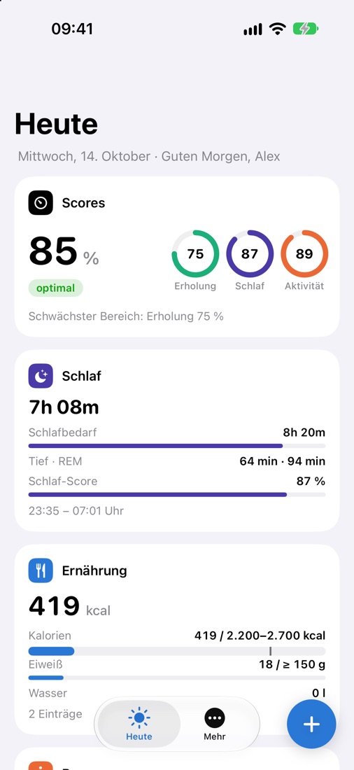Kenk.io auf dem iPhone: Startseite Heute